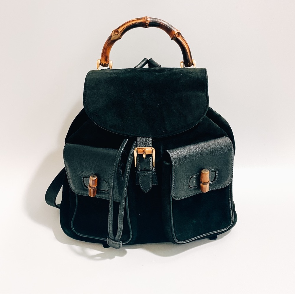 Gucci vintage bamboo suede backpack
